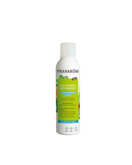 Spray natural Pranarôm Allergoforce 150ml en presentación con aceites esenciales, ideal para colchones, alfombras y ambientes con ácaros.