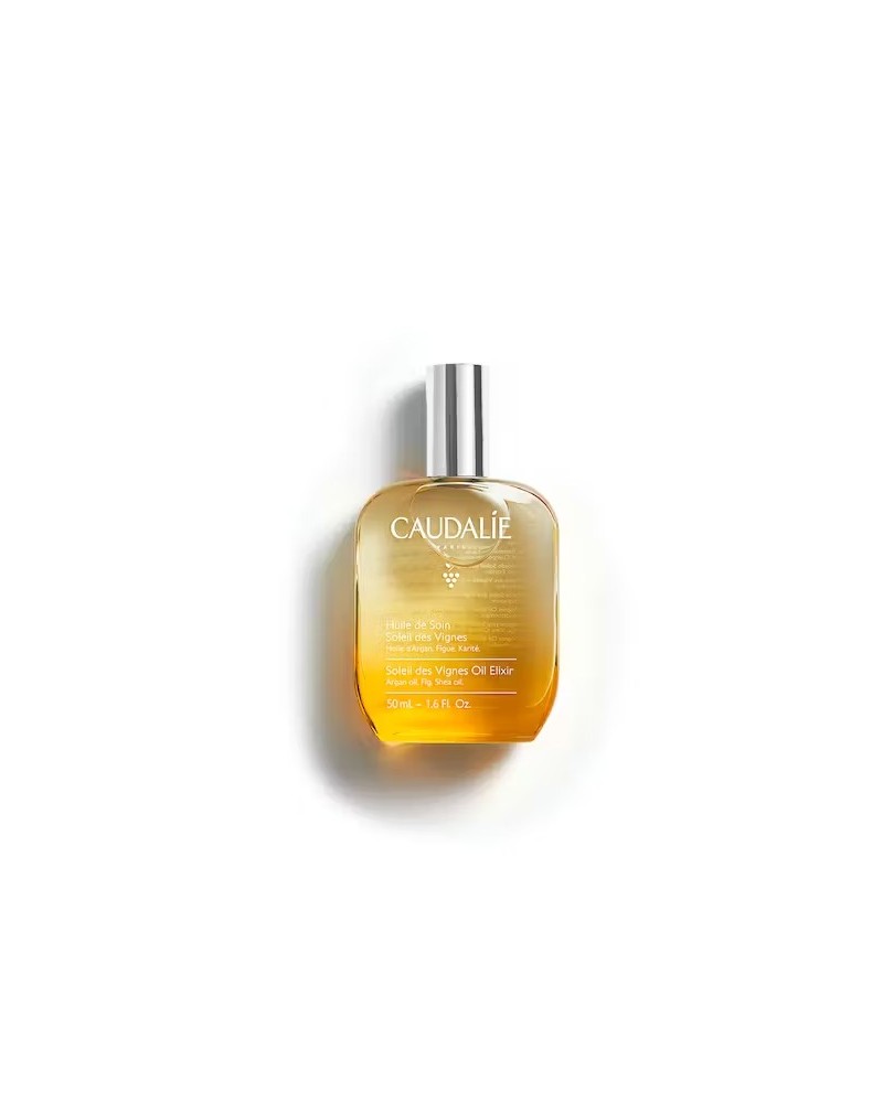 Aceite de Tratamiento Soleil des Vignes de Caudalíe, hidratación y protección contra el daño solar, con una textura ligera y aroma embriagador.