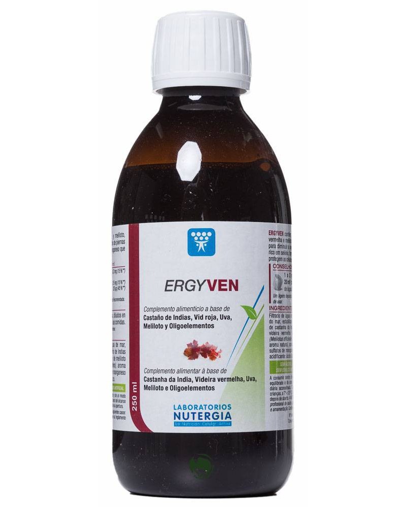 Ergyven de Nutergia suplemento natural para aliviar la pesadez de piernas, mejora la circulación con vid roja, castaño de indias y vitamina C.